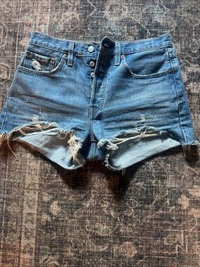 Levi's  501 Distressed Medium Blue Cutoff Denim Shorts